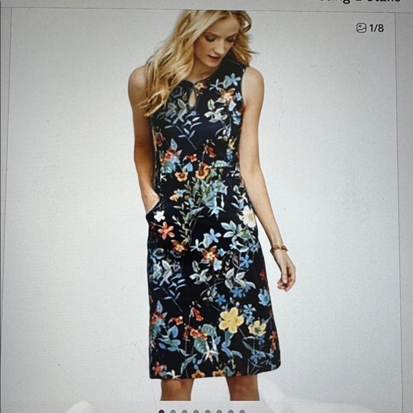 Lands End Sleeveless Floral Sheath Dress Womens 14 Tall Cotton pockets Preppy - Picture 2 of 13